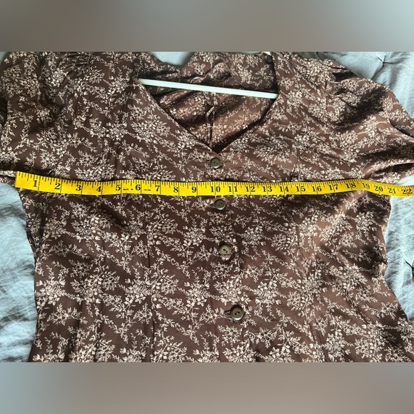 Handmade women’s floral rosette button down prairie dress in brown cream Size 14 - Picture 12 of 13